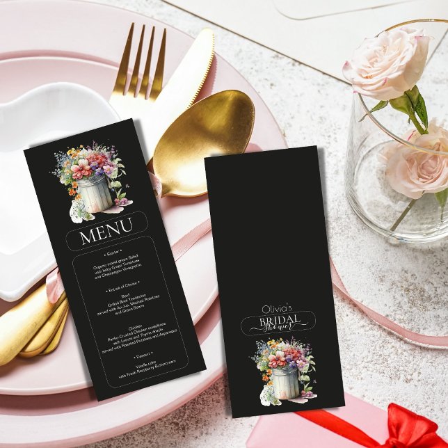 Romantic Spring Flowers Vase Bridal Shower Menu Invitation (Creator Uploaded)