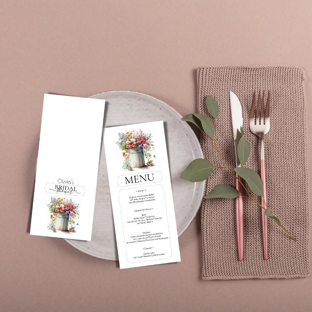 Romantic Spring Flowers Vase Bridal Shower Menu Invitation (Creator Uploaded)