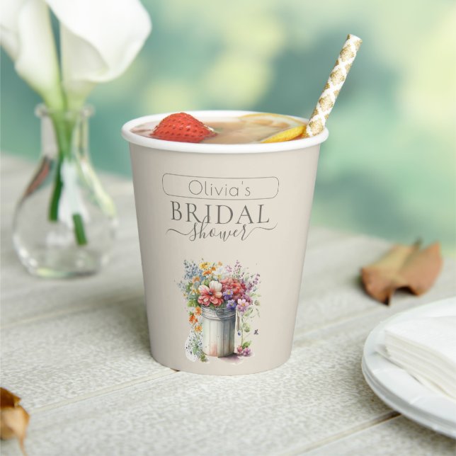 Romantic Spring Flowers Vase Bridal Shower Paper Cups (Insitu)