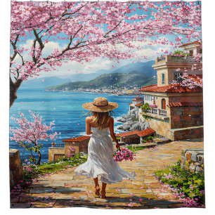 Romantic Spring on the Mediterranean Coast Shower Curtain