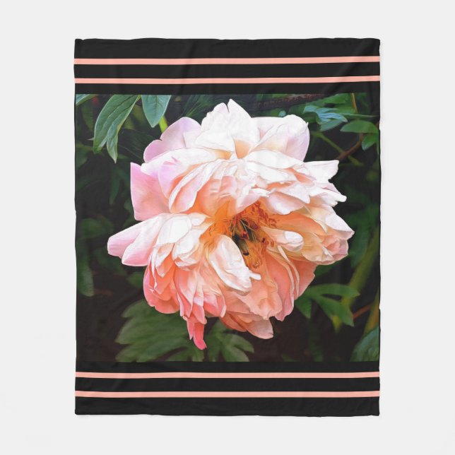 Romantic Spring Peony in Pale Peach Fleece Blanket (Front)
