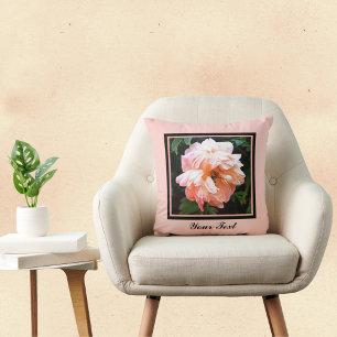 Romantic Spring Peony in Pale Peach Personalised Cushion