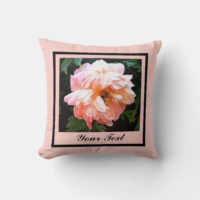 Romantic Spring Peony in Pale Peach Personalised Cushion (Front)