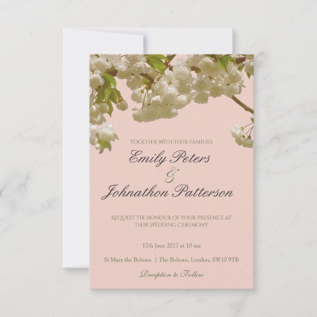 Romantic Spring Summer Cherry Blossom Wedding Invitation (Front)