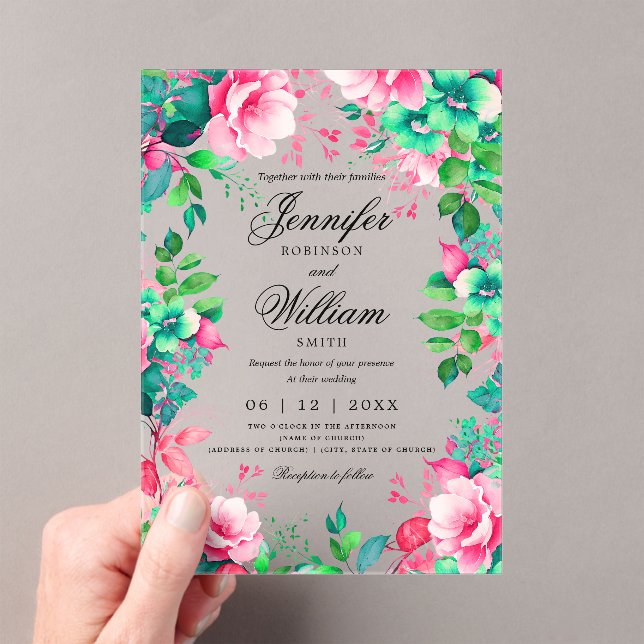 Romantic Spring Summer Garden Floral Wedding  Acrylic Invitations (Insitu (Handheld))