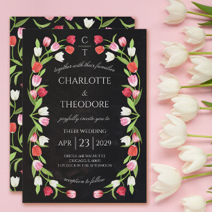 Romantic Spring Tulip Floral Watercolor Wedding Invitation