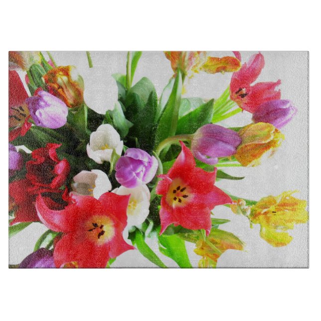 Romantic Spring Tulip Flowers Cutting Board (Front)