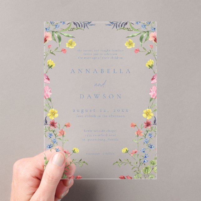 Romantic Spring Wildflower Garden Wedding Acrylic Invitations (Insitu (Handheld))