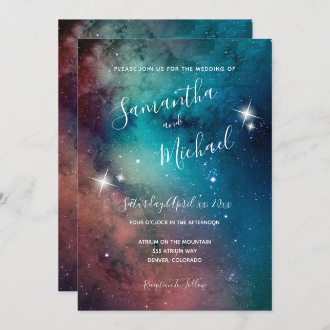 Romantic Star Lit Sky Wedding Invitation (Front/Back)