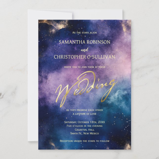Romantic Starry Night Galaxy Wedding Invitation (Front)
