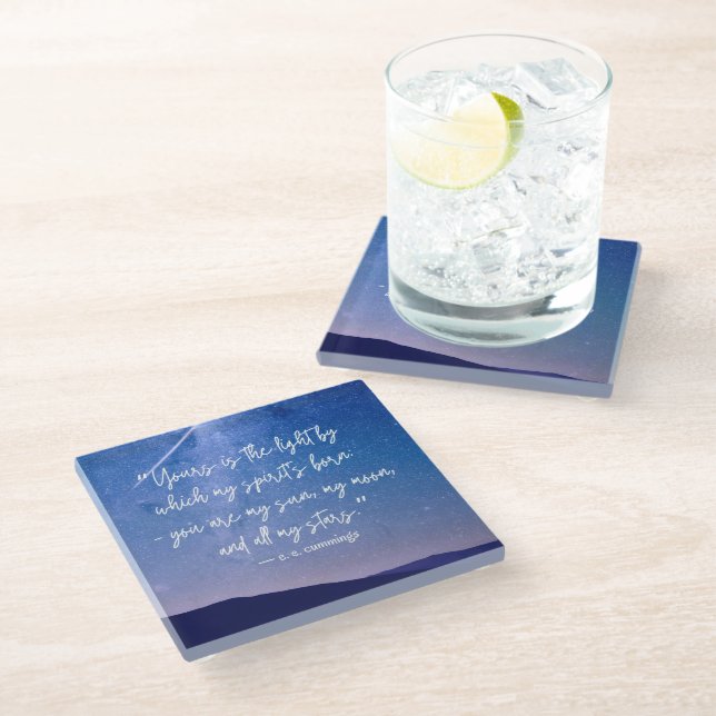 Romantic Stars Cummings Quote Glass Coaster (Angled)