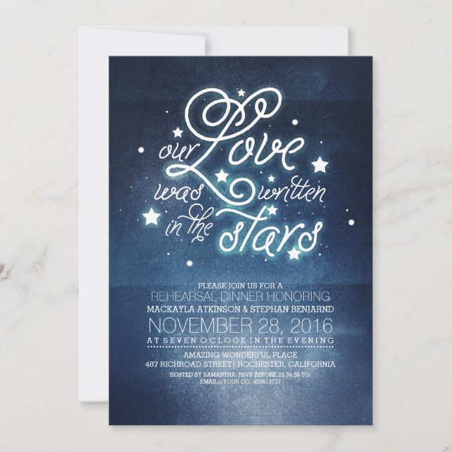 Romantic Stars Rehearsal Dinner Invitation (Front)