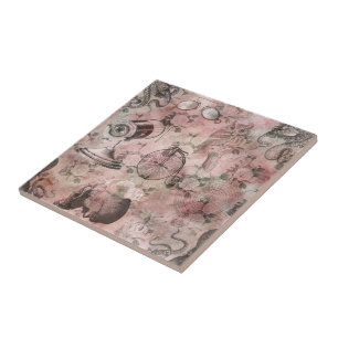 Romantic Steampunk Antique Vintage Ephemera Ceramic Tile