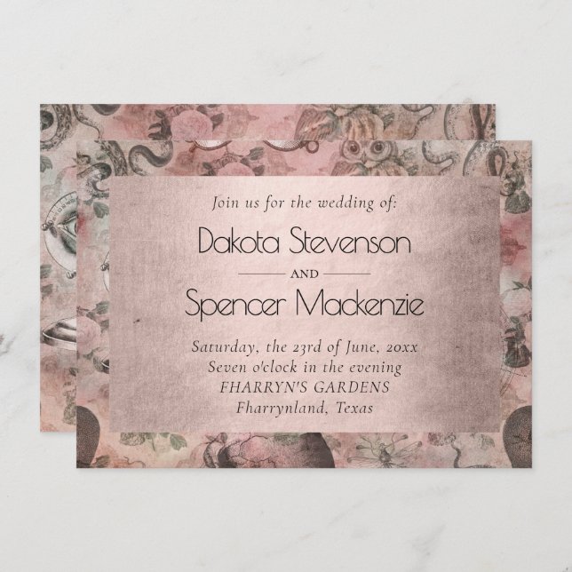 Romantic Steampunk | Antique Vintage Ephemera Invitation (Front/Back)