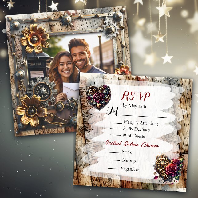 Romantic Steampunk Personalised Wedding RSVP Save The Date (Creator Uploaded)