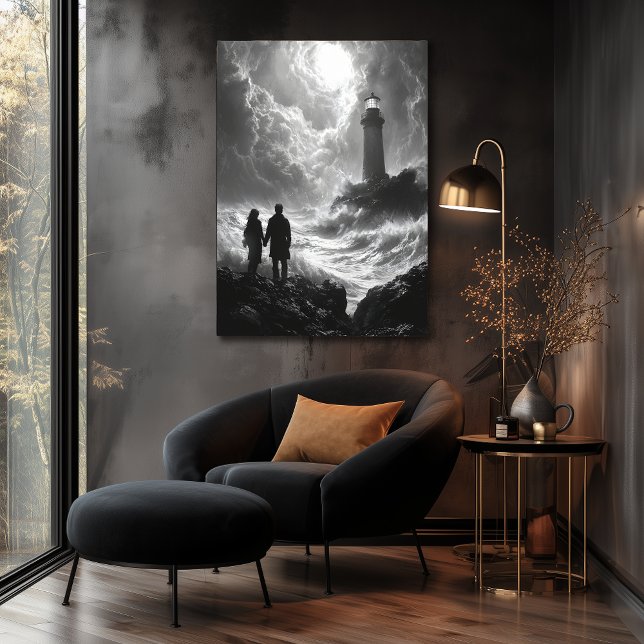 Romantic Stormy Shore with Lighthouse - Charcoal Poster (Creator Uploaded)