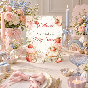 Romantic Strawberry Baby Shower Pedestal Sign