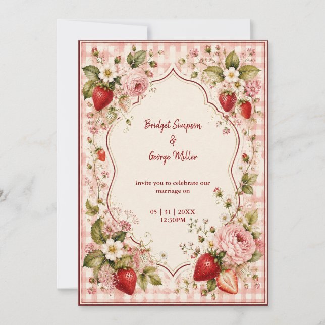 Romantic Strawberry Wedding Cottage Bloom Invitation (Front)
