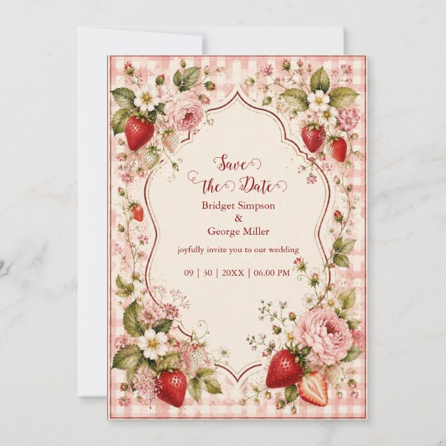 Romantic Strawberry Wedding Cottage Bloom Invitation (Front)