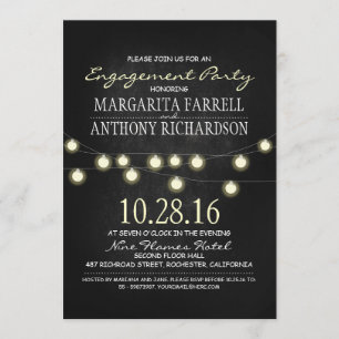 Romantic string lights chalkboard engagement party invitation