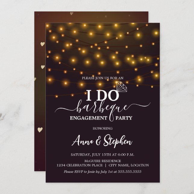 Romantic String Lights I Do BBQ Engagement Party Invitation (Front/Back)