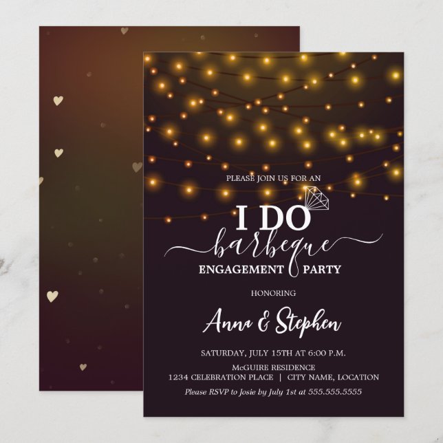 Romantic String Lights I Do BBQ Engagement Party Invitation (Front/Back)