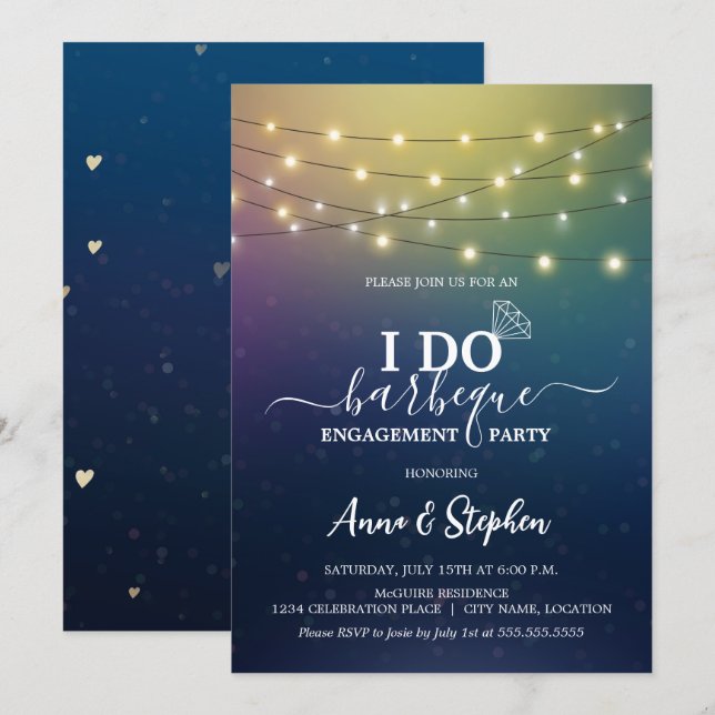 Romantic String Lights I Do BBQ Engagement Party Invitation (Front/Back)