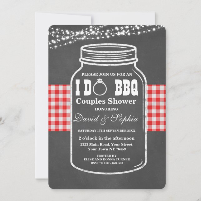 Romantic String Lights I DO BBQ Mason Jar Invite (Front)