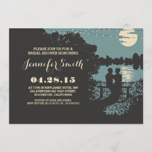 romantic string lights outdoor bridal shower invitation