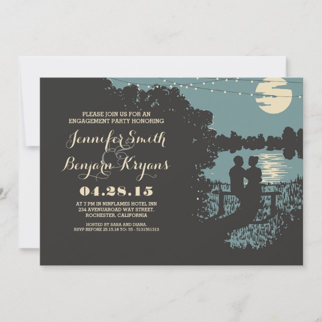 Romantic string lights outdoor engagement party invitation (Front)