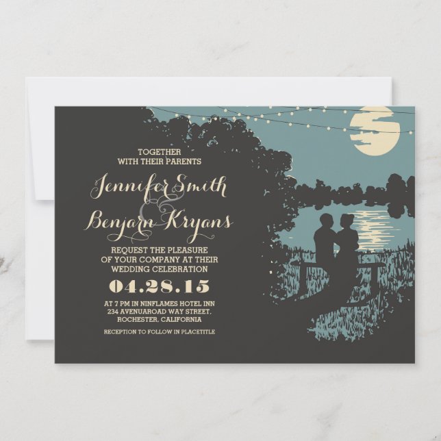 Romantic string lights outdoor wedding invitation (Front)