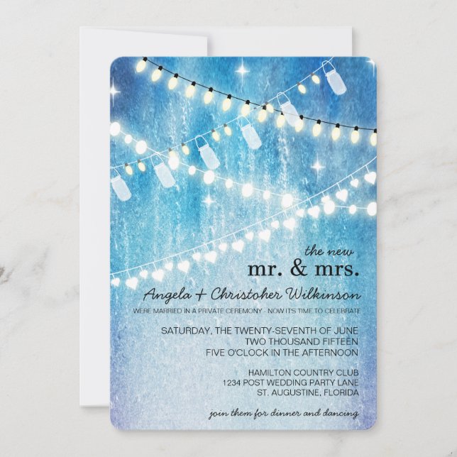 Romantic String Lights Post Wedding Invitation (Front)