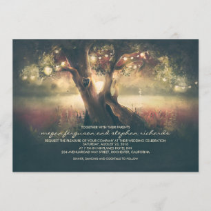 Romantic String Lights Tree - Carved Heart Wedding Invitation