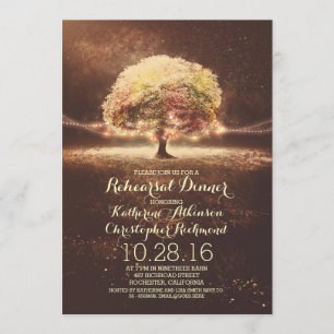 romantic string lights tree fall rehearsal dinner invitation