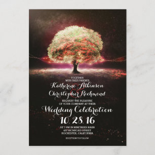 romantic string lights tree pink wedding invites