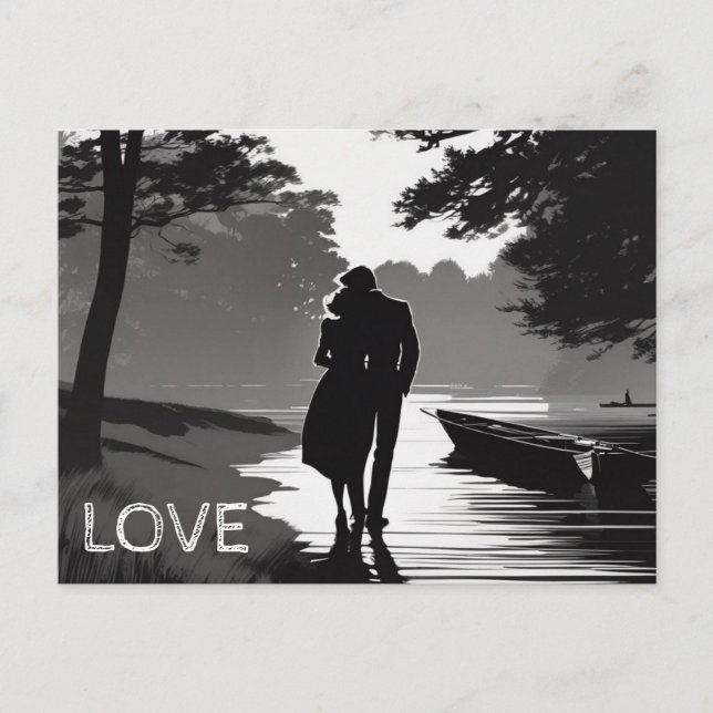 Romantic Stroll by Moonlight Lake Postcard (Front)