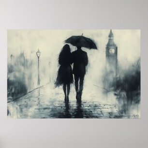 Romantic Stroll in the Rain under Big Ben Poster
