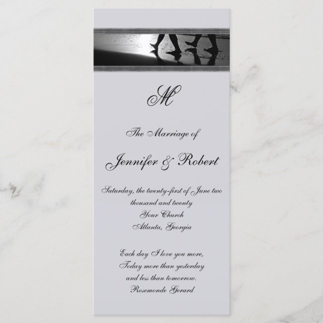 Romantic Stroll Monogram Grey Wedding Program (Front)