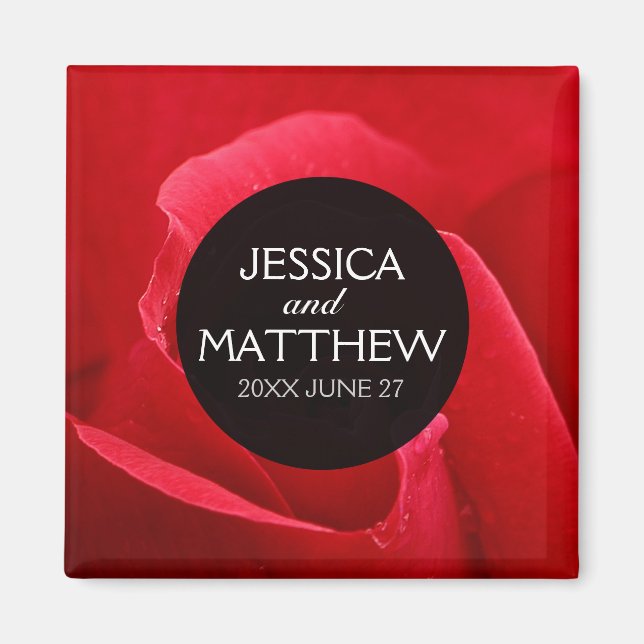 Romantic Stylish Red Rose Floral Wedding Magnet (Front)