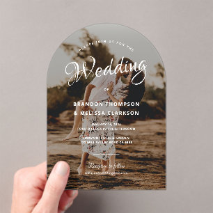 Romantic Stylish Script Overlay Photo Wedding Acrylic Invitations