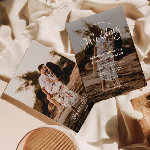 Romantic Stylish Script Overlay Photo Wedding Invitation
