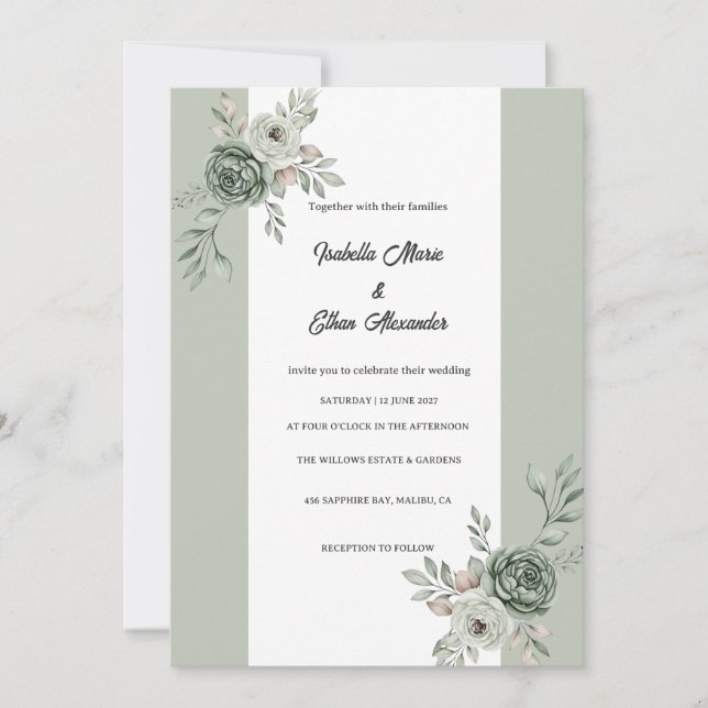 Romantic summer estate ceremony wedding invitation (Front)