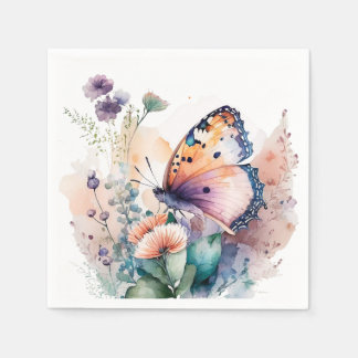 Romantic summer flowers and butterfly napkin