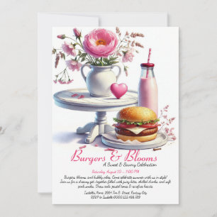 Romantic Summer Party Watercolor Burger & Pink Invitation