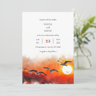 Romantic Summer Seagull Horizon Art Beach Wedding  Invitation