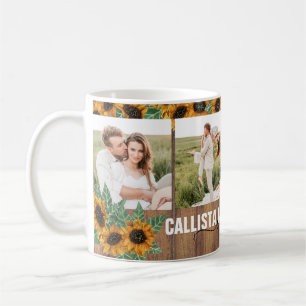 Romantic Sunflower Gold White Couple Photo Collage Coffee Mug
