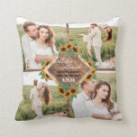 Romantic Sunflower Gold White Couple Photo Collage Cushion<br><div class="desc">This cute and romantic wedding keepsake is perfect for the newlywed couple. It features eight custom picture couple photo collage with rustic brown wood and a faux printed gold text box surrounded with hand-painted goldenrod yellow and forest green watercolor sunflowers and leaves. It's country, modern, elegant, and trendy; the perfect...</div>