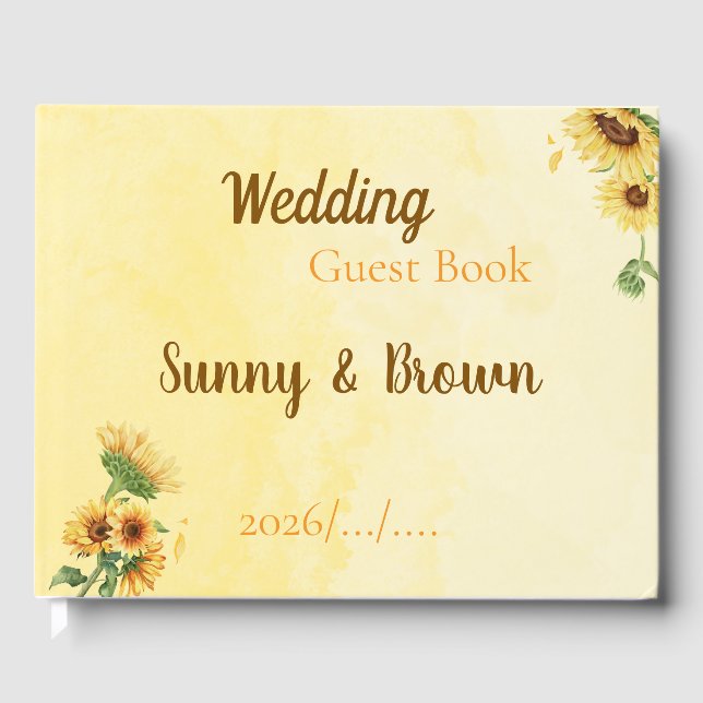 Romantic Sunflower Rustic Yellow Wedding Guest Book (Front)