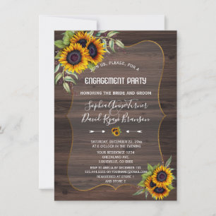 Romantic Sunflowers Wood Engagement Party Invitation