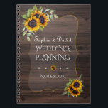 Romantic Sunflowers Wood Wedding Planner Notebook<br><div class="desc">Rustic,  Romantic card design featuring watercolour sunflowers bouquets,  a semi-transparent shape with a textured frame,  arrows with hearts and sunflowers as divider,  all on an old barn background. Use Customise tool to add your info. Matching items can be found in my Rustic Sunflowers Old Barn Collection.</div>
